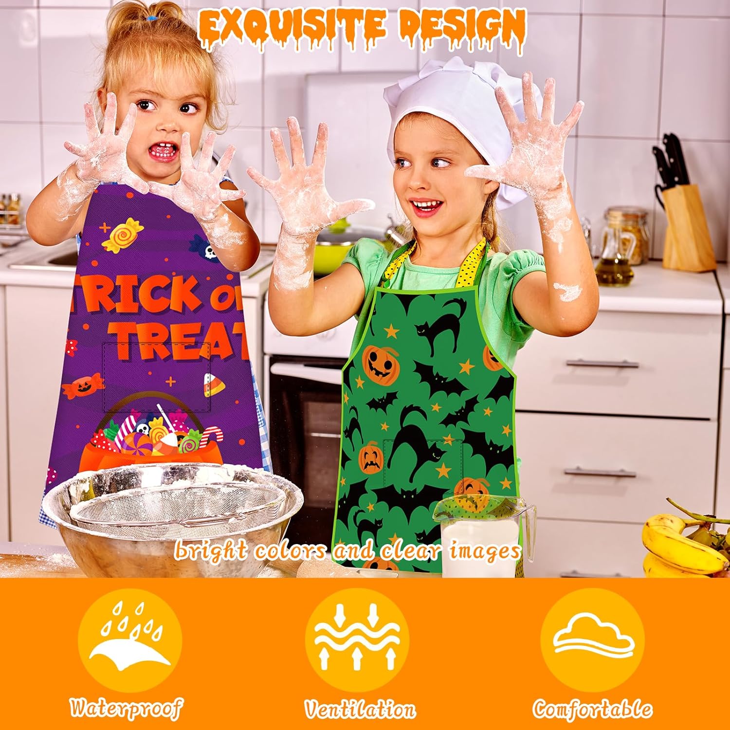 4 delantales de Halloween con bolsillos, delantal de cocina impermeable, delantal para hornear, accesorios de cocina de Halloween