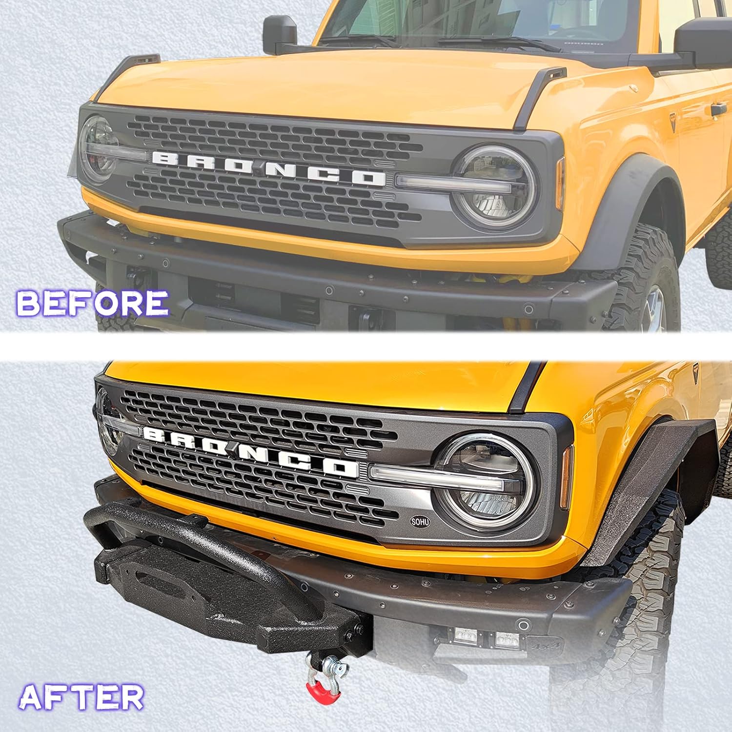 Barra de parachoques delantero con placa de cabrestante y anillos en D compatible con Ford Bronco 24 puertas 2021 2022 2022 2023 2024 (solo