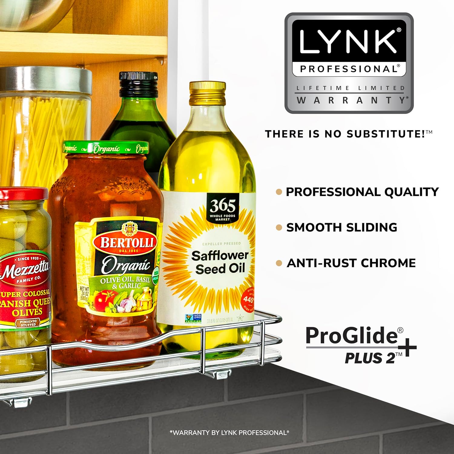 LYNK PROFESSIONAL – Organizador extraíble de especias para armario, 12-14 pulgadas de ancho, estante deslizante, organizador de especias, cromado