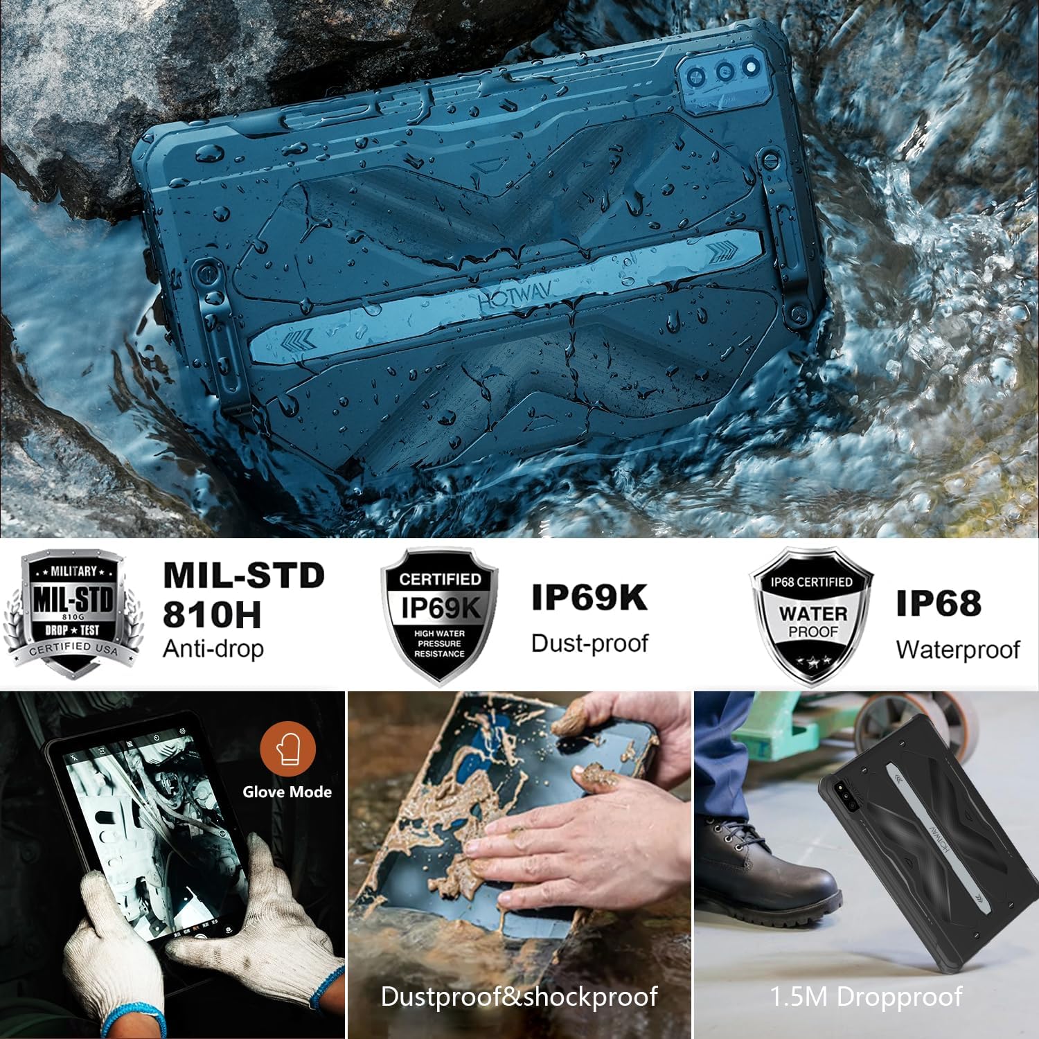 HOTWAV R6 Ultra 2023 Actualización de 10.4 pulgadas Tablet resistente Android 13,15600mAh 16GB+256GB (2TB) 2K FHD+tableta para exteriores, cámara de