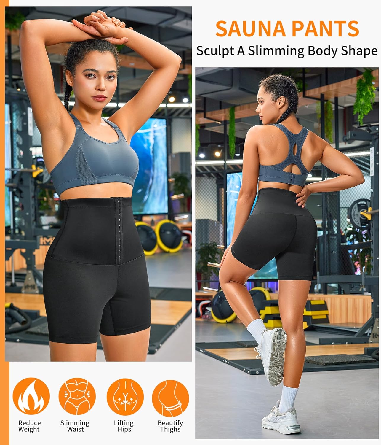 SCARBORO Pantalones cortos de sauna para mujer, cintura alta, entrenamiento, compresión, adelgazamiento, entrenamiento, sauna, traje moldeador