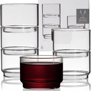 Viski Bodega – Juego de vasos apilables, cristalería moderna para vino y cócteles, 7 onzas, juego de 6, transparente Viski Bodega – Juego de vasos apilables, cristalería moderna para vino y cócteles, 7 onzas, juego de 6, transparente