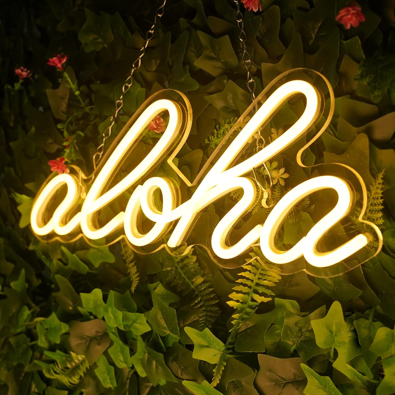 Aloha – Letrero de neón blanco cálido Aloha para decoración de pared, 14.9 x 5.9 pulgadas, luces LED de neón 3D decorativas con funcionamiento por