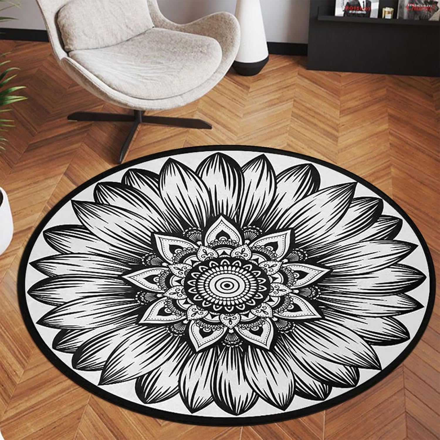 Alfombra redonda bohemia de 3 pies, suave, bohemia, con mandala, antideslizante, para interiores, sofá, suelo, sala de estar, sofá, dormitorio,