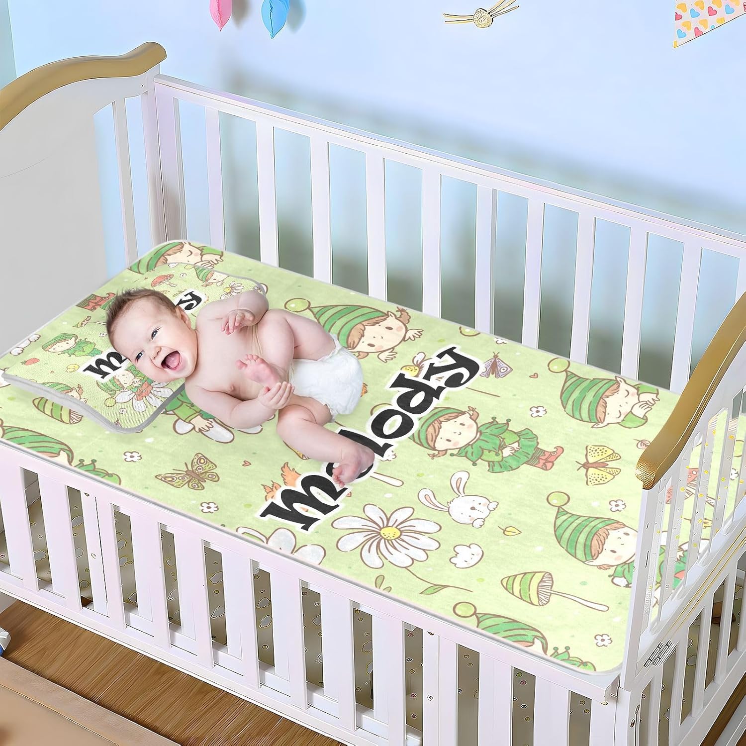 Custom Elf Crib Mattress Protector Pad for Boys Girls Baby Ice Silk Mat Bed Toddler Mattress Sheets Cooling Mattress Topper Play Mat for Kids