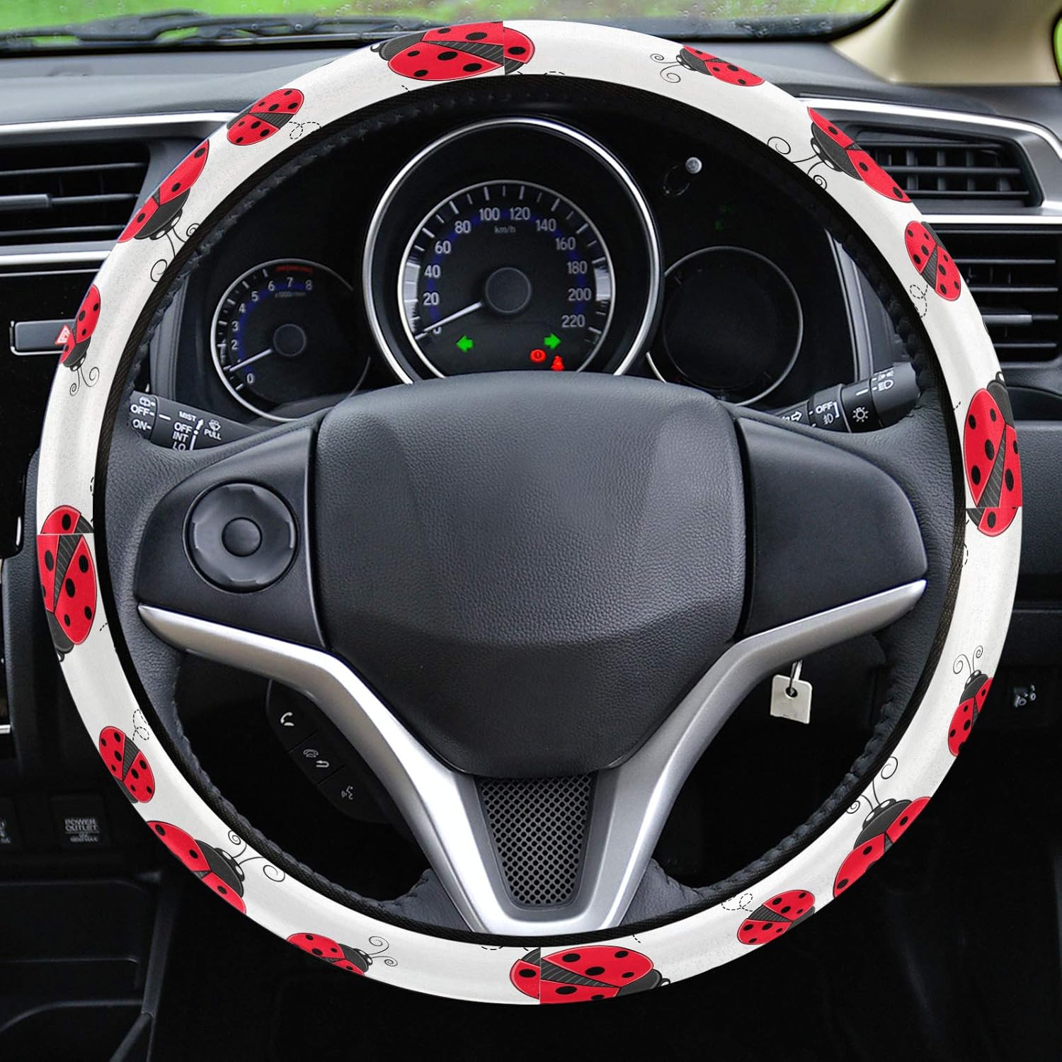 Funda protectora para volante de automóvil, diseño de mariquita roja, naturaleza, insectos, elástica, esponja, elástica, para vehículos, camiones,