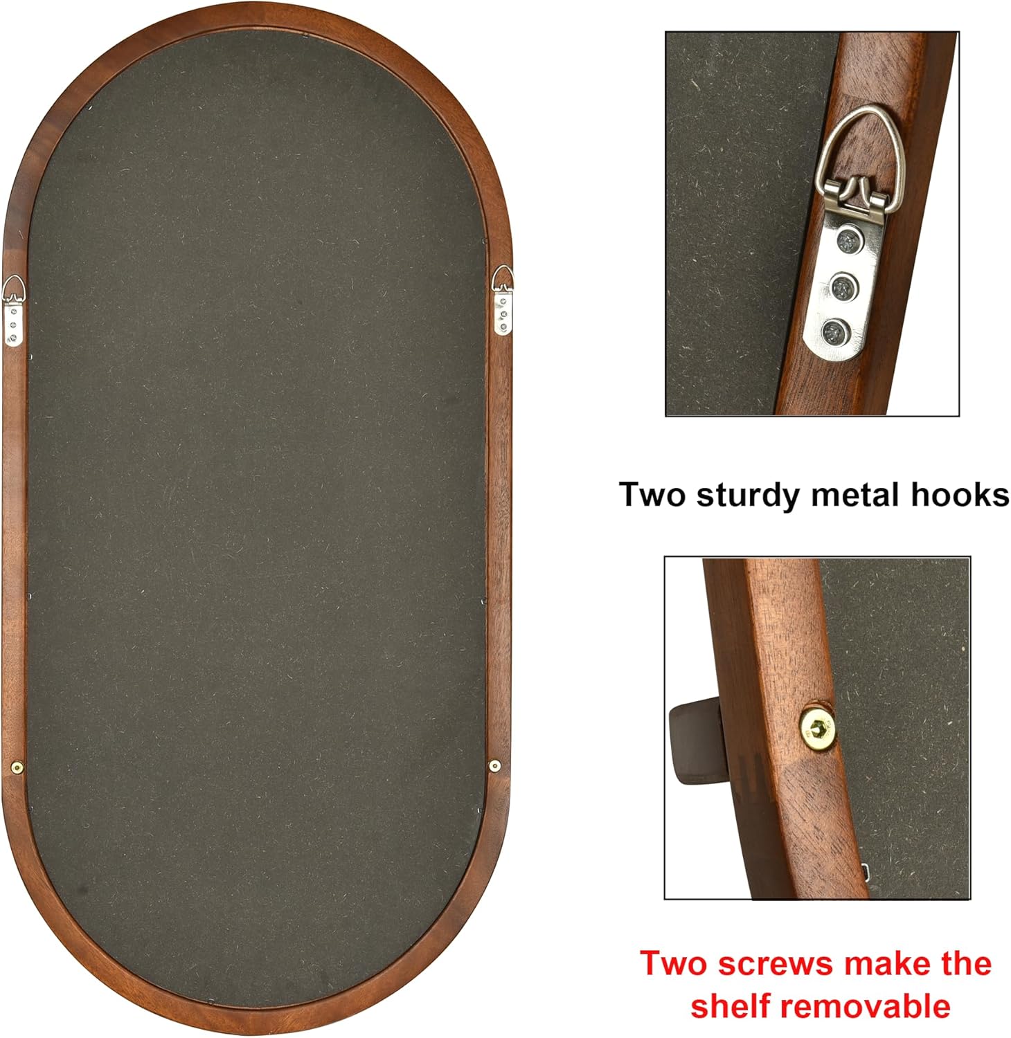 Tanmicoshomy Espejo de pared cápsula con marco de madera con estante extraíble, espejo arqueado de 18 x 36 pulgadas para vidrio templado,