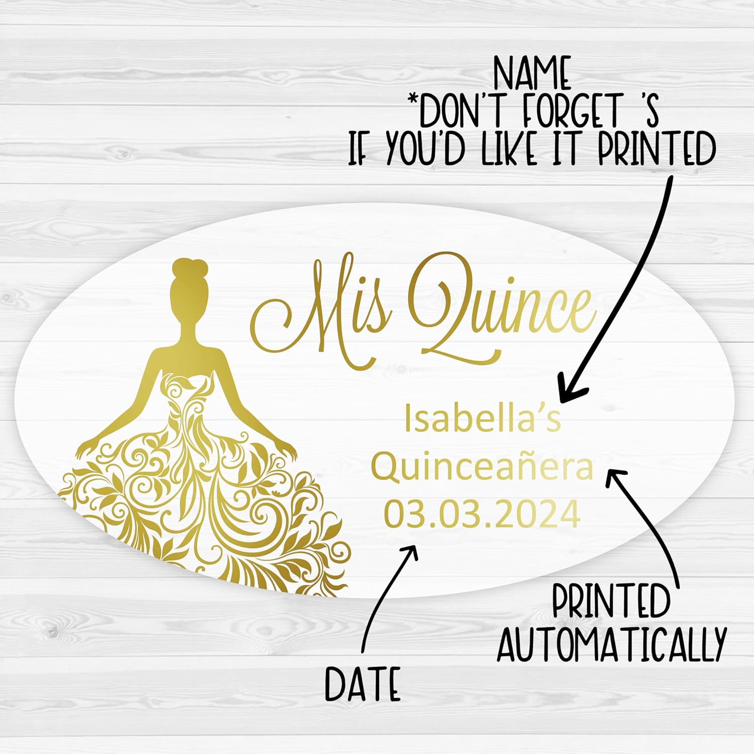 Mis Quince Quinceanera Oval Birthday Celebration Favor Stickers, Clear Transparent Colored Foil Quinceanera Favor Labels (#027-OV-CF)