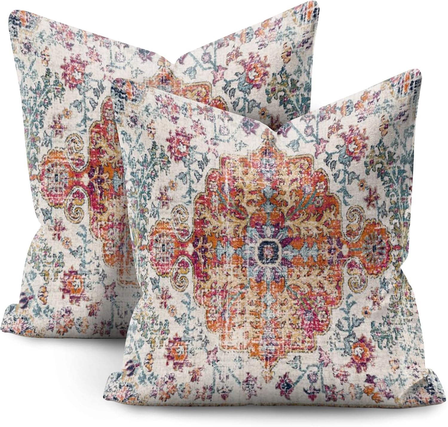 Juego de 2 fundas de almohada bohemias de 18 x 18 pulgadas, fundas de almohada decorativas para sofá, sala de estar, cama, funda de almohada de lino