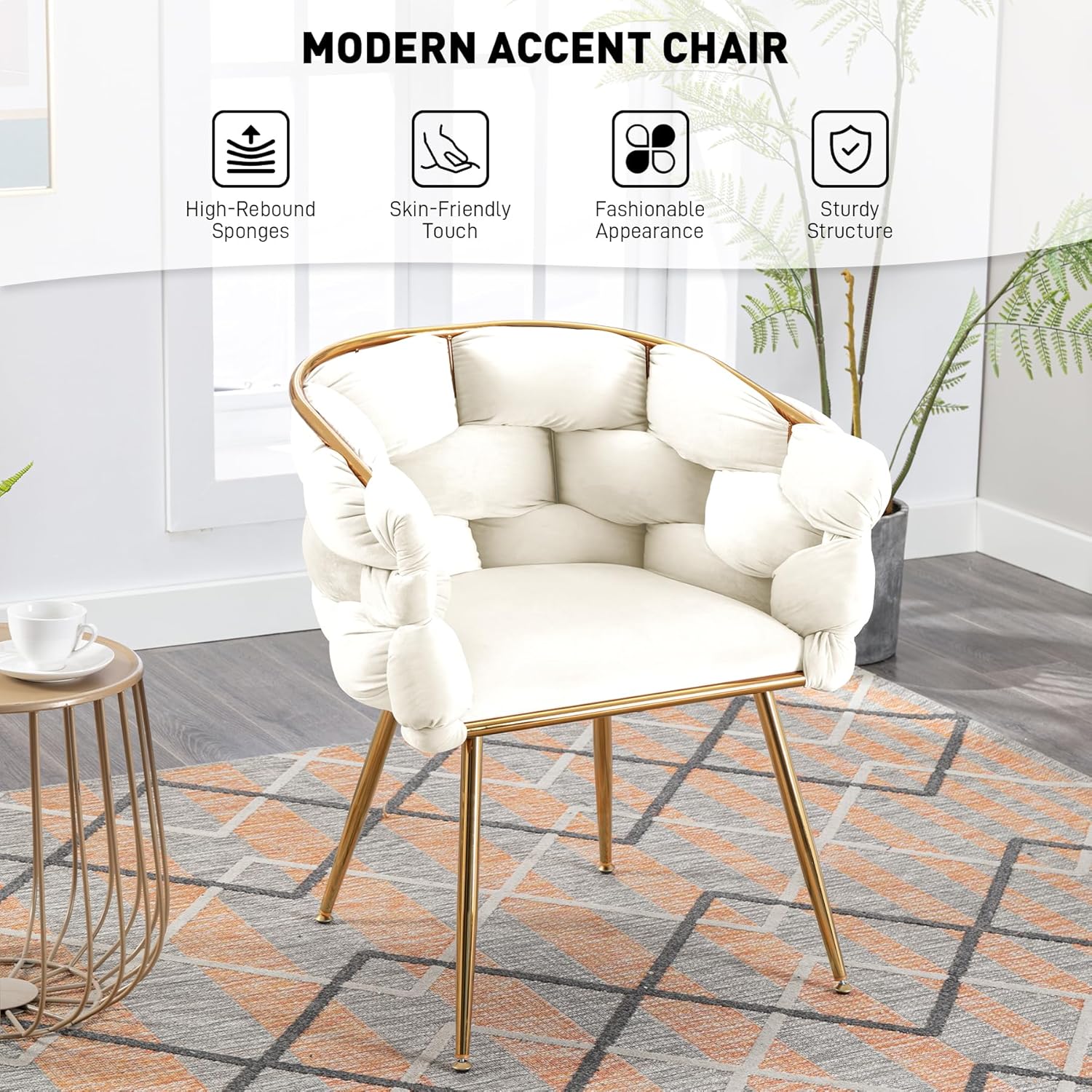DAMAIFROM Juego de 2 sillones de terciopelo, moderna silla tapizada, silla de sala de estar con patas de metal dorado, silla decorativa con respaldo