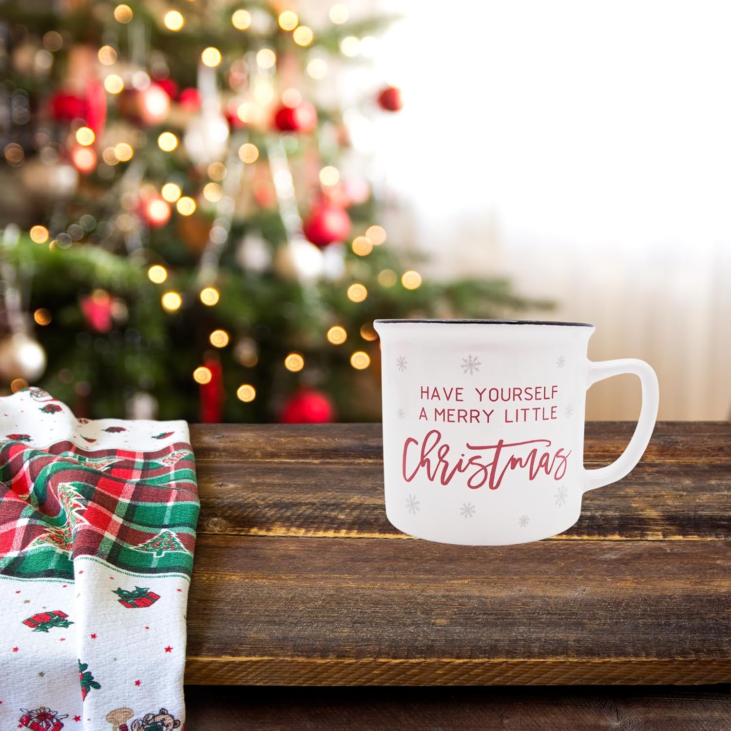 Taza de copo de nieve con texto en inglés Have Yourself a Merry Christmas, 3.75 pulgadas