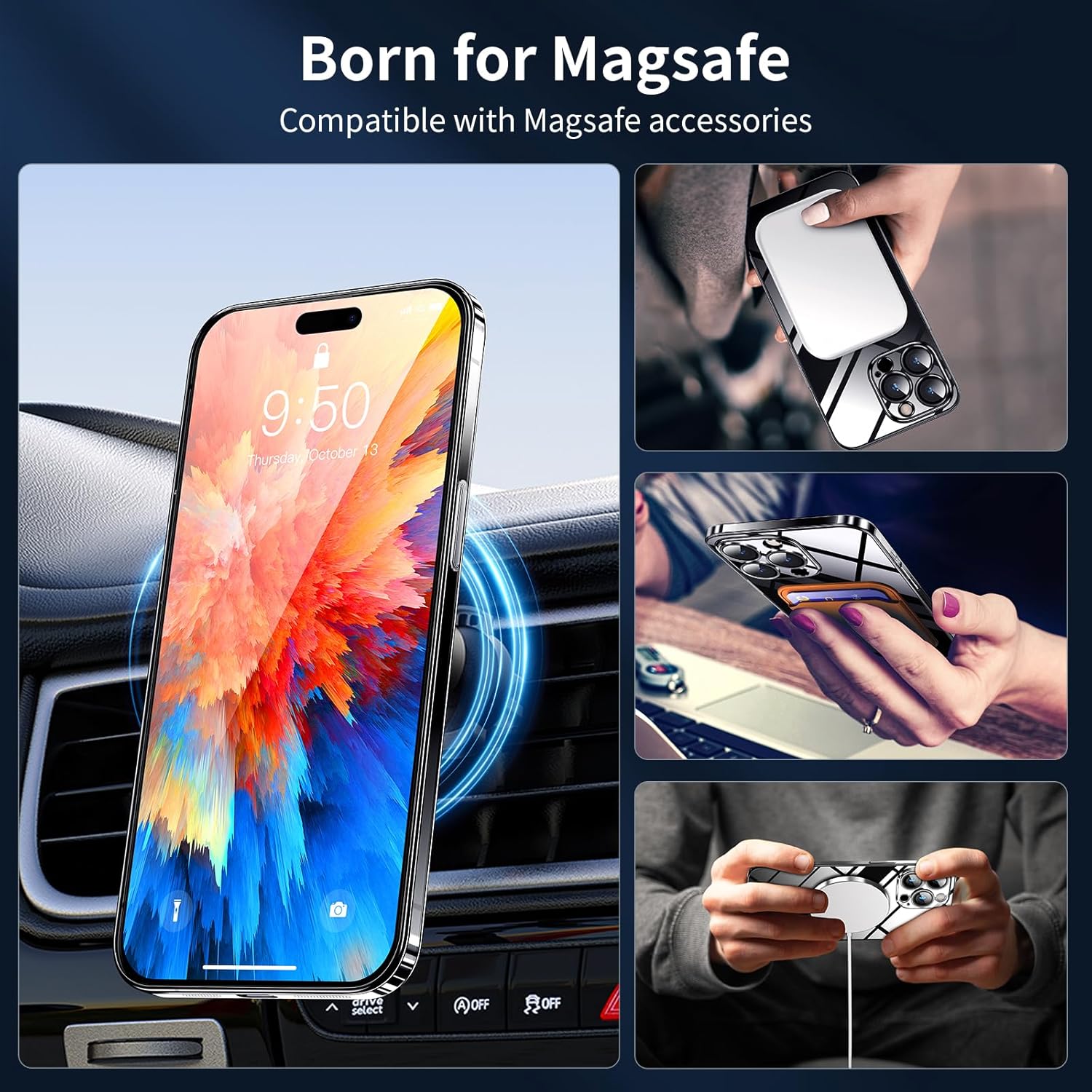 Dataroad – Funda magnética delgada para iPhone 15 Pro Max de 6.7 pulgadas con protector de pantalla, compatible con MagSafe, funda de lujo para