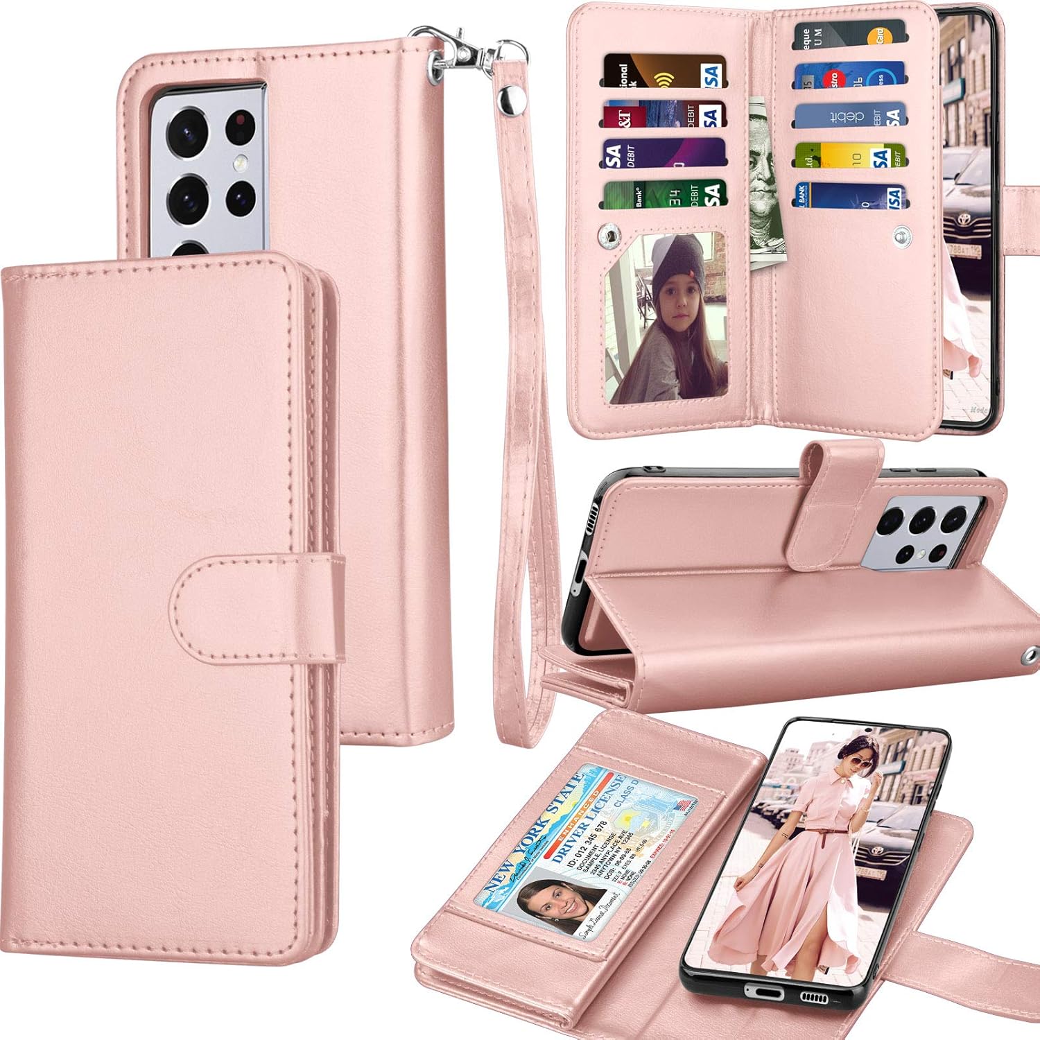 Tekcoo Funda tipo cartera para Galaxy S21 Ultra, piel sintética de lujo, para tarjetas de crédito, con ranuras para tarjetas de crédito, funda