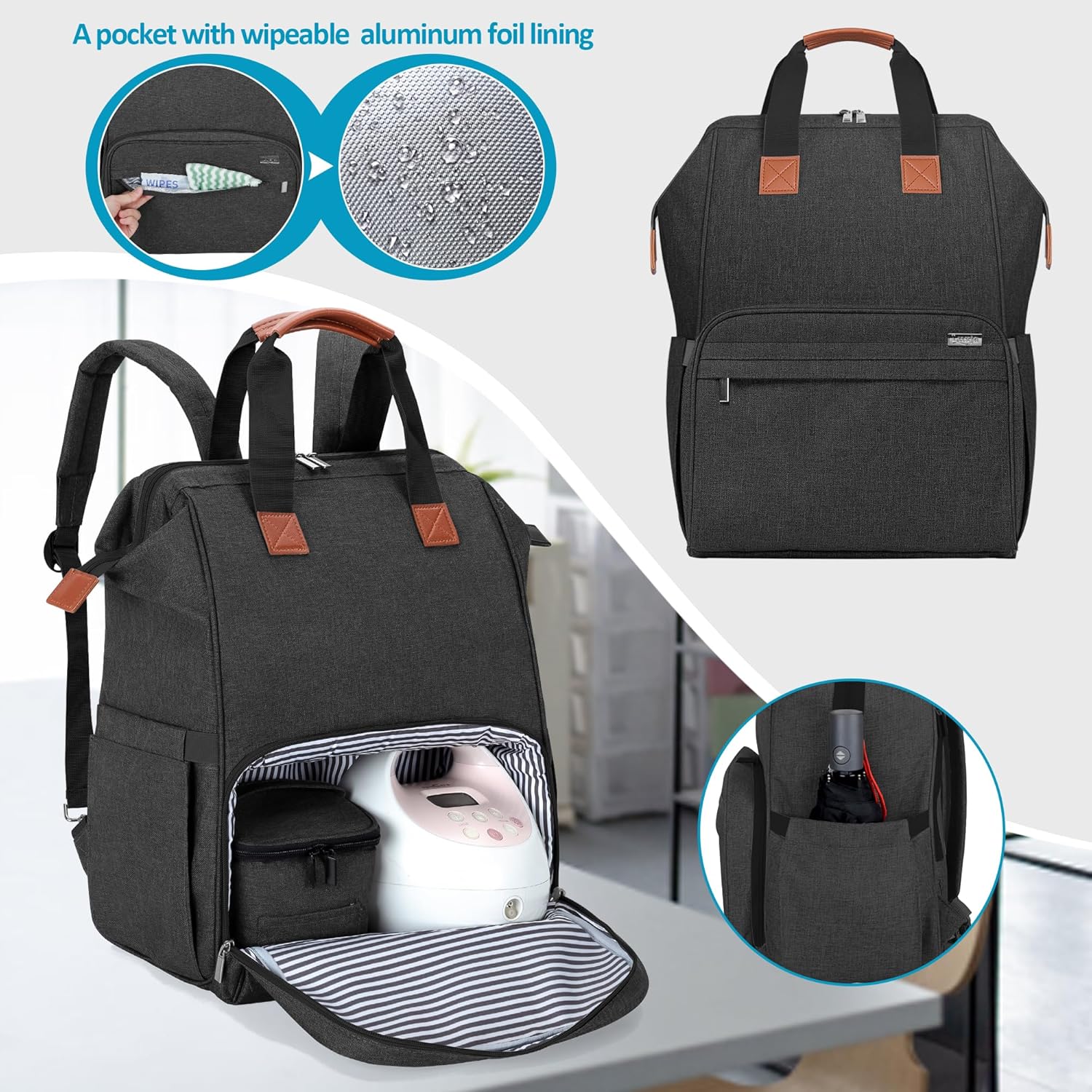 Luxja Bolsa para extractor de leche con bolsa enfriadora para madres trabajadoras, mochila para extractor de leche con funda para laptop de 14
