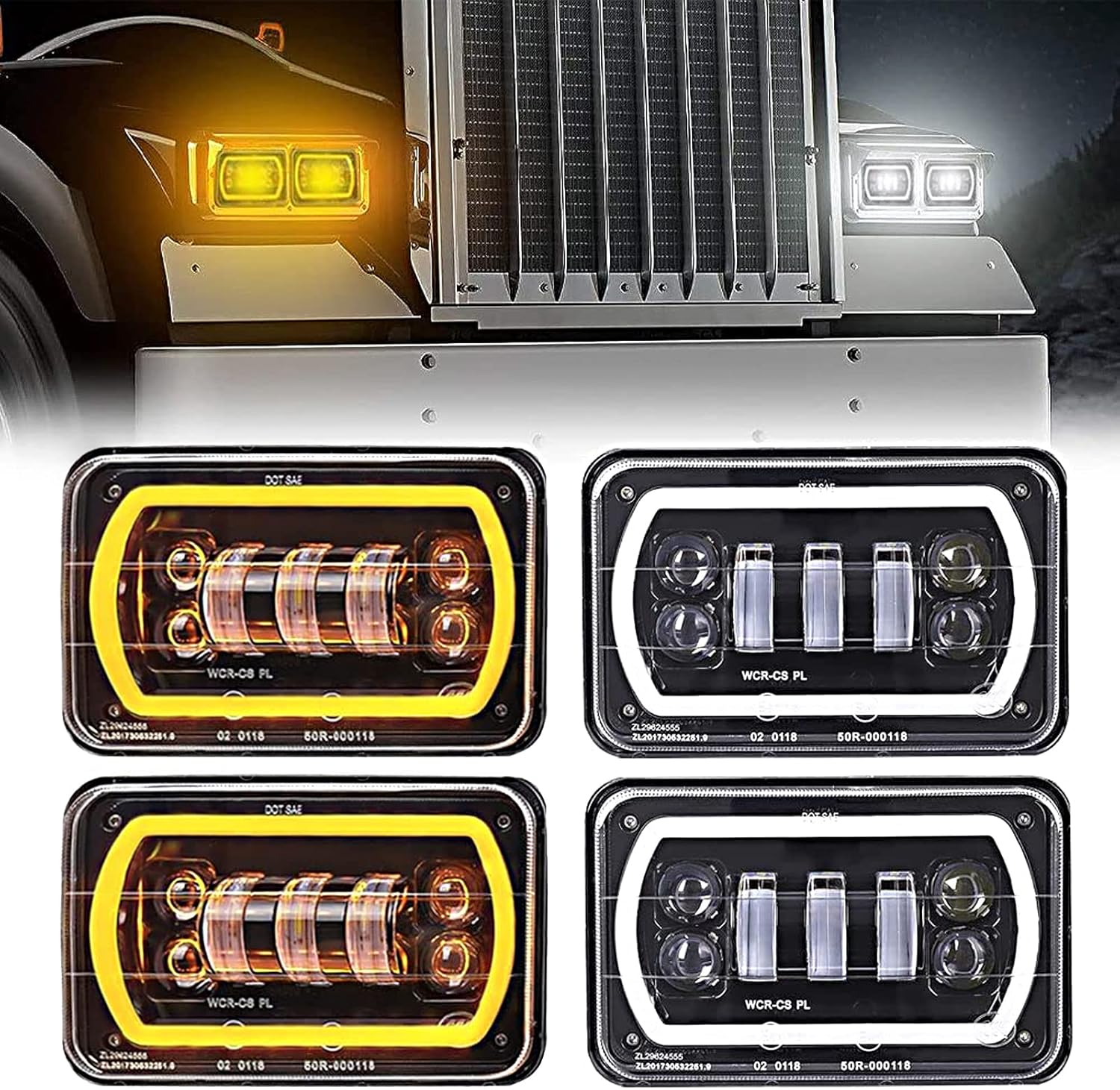 4 faros delanteros LED de 4 x 6 con anillo de halo blanco amarillo alto y bajo, haz sellado H4651 H6545 H4668 H4656 LED de repuesto para faros