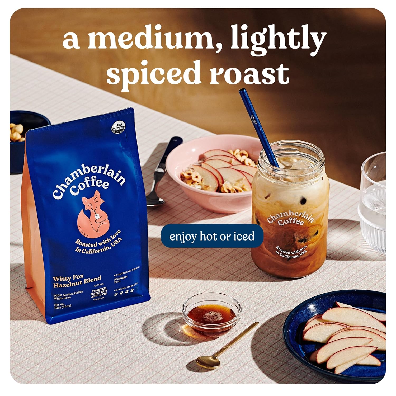 Chamberlain Coffee Witty Fox Mezcla de avellana, grano entero, café orgánico, 12 onzas