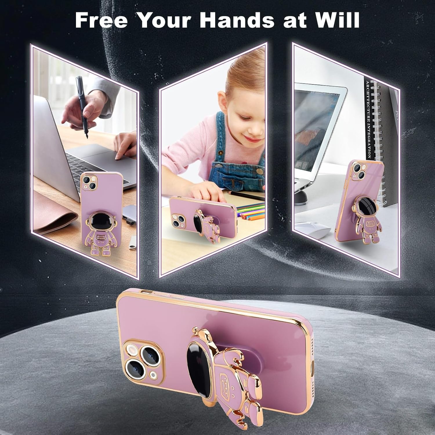 Pepmune Funda para iPhone 15, lindo soporte de astronauta 3D con 2 protectores de pantalla protección de cámara Soporte de silicona suave a prueba