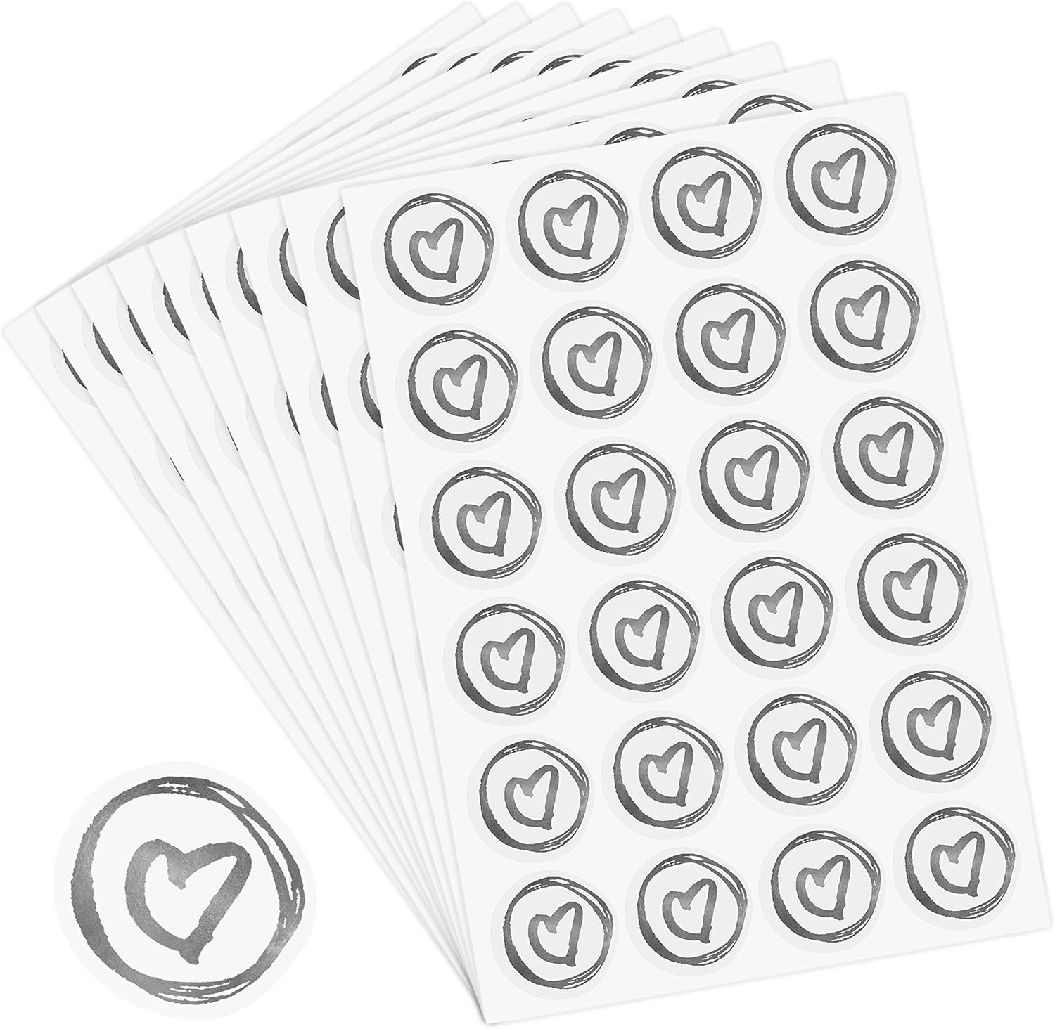 easykart labels 500 calcomanías de corazón, color gris, metálico, transparente, de 1 pulgada, calcomanías de boda de sellado redondo para