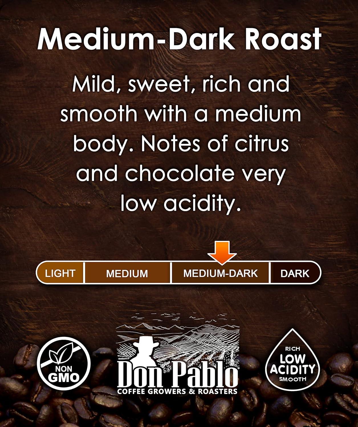 Don Pablo Colombian Supremo de 5 libras, café arábica en grano entero, tostado medio oscuro, baja acidez, bolsa de 5 libras (5 libras)