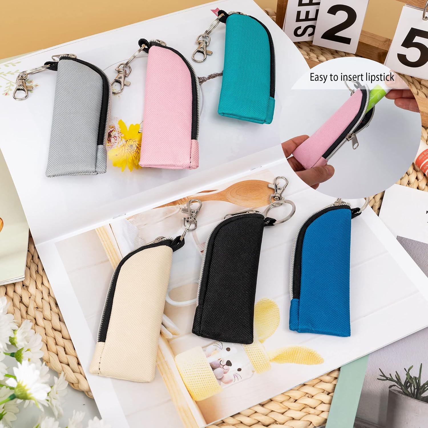 Soporte para lápiz labial, 6 unidades, bolsa portátil para lápiz labial, bolsa de clip para maquillaje, accesorios de viaje, gran regalo para