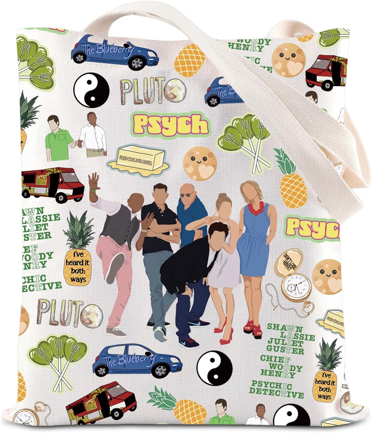 ENSIANTH Psych Fan Gift Comedia TV Show Inspired Tote Bag Psychos Lover Gift I’ve Heard it Both Ways Gift Pineapple Gift