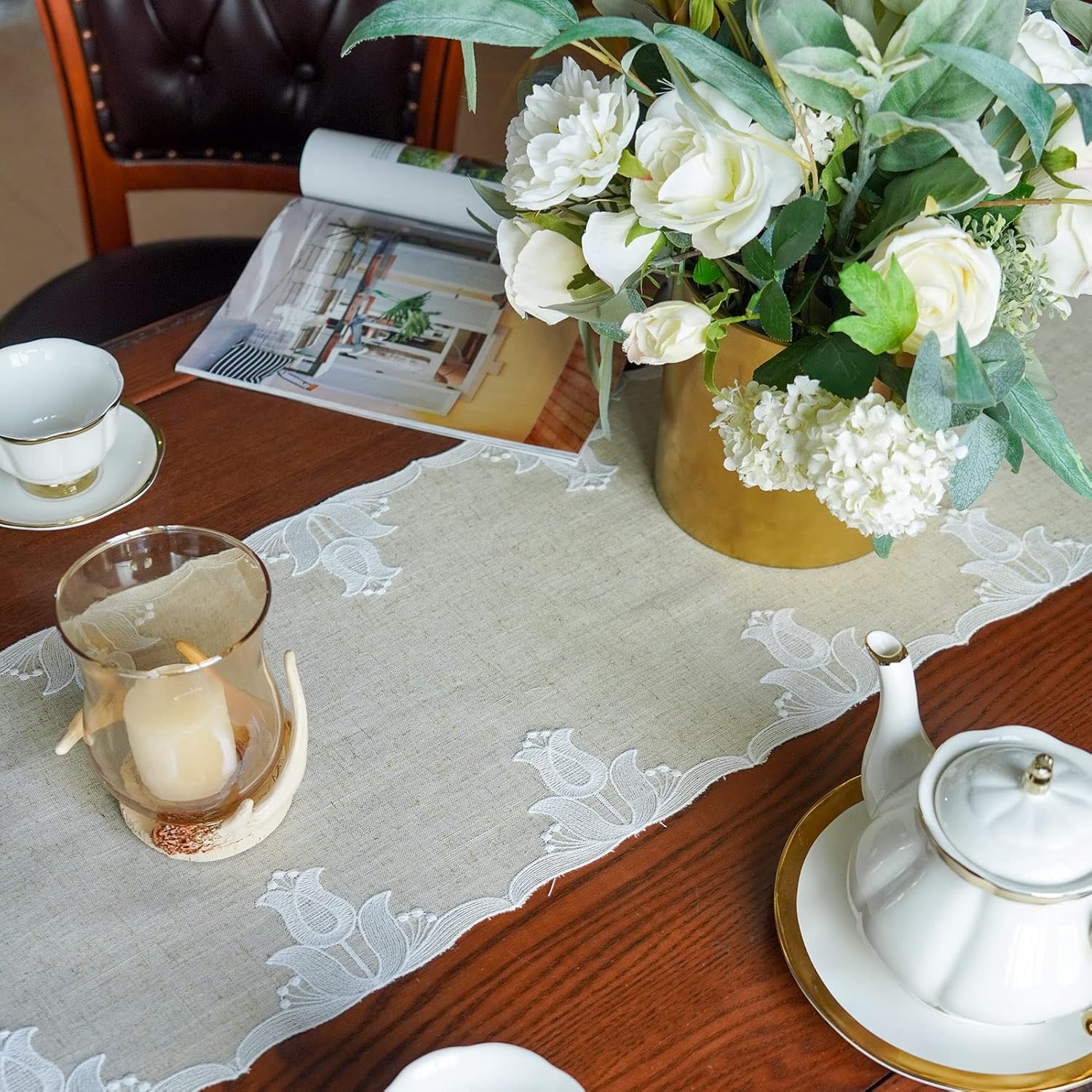 ARTABLE Camino de mesa de encaje macramé vintage con flores vintage con exquisito bordado caminos de mesa para cocina, hogar, boda, fiesta, comedor