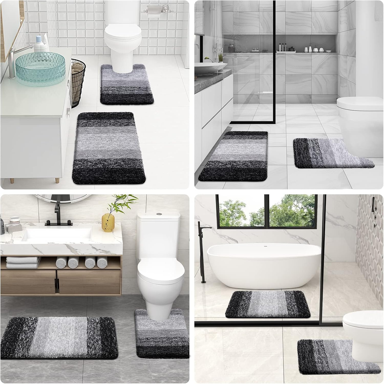 OLANLY Juego de 2 alfombras de baño y alfombras de baño ombré, tamaño 47 x 24 pulgadas y juego de alfombras de baño 30 x 20 + 24 x 20 pulgadas,