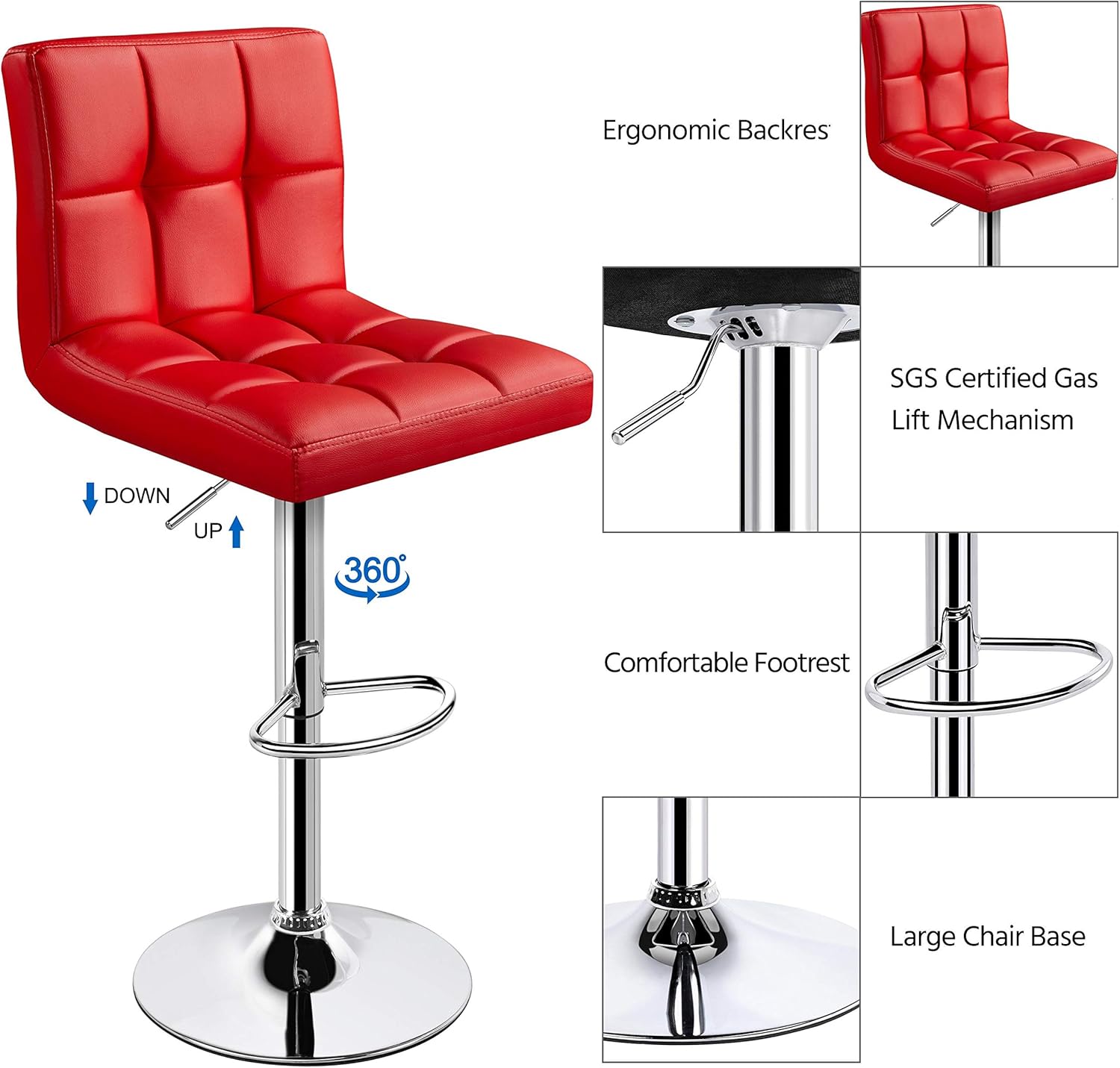 Yaheetech Juego de 4 taburetes de bar, modernas sillas ajustables para isla de cocina, taburetes de bar de altura de mostrador, silla giratoria de