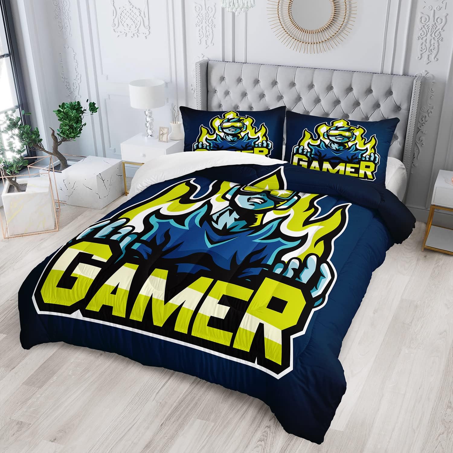 AILONEN Juego de edredón de videojuegos para adolescentes y niños, juego de ropa de cama individual de videojuegos, edredón de videojuegos, juego de