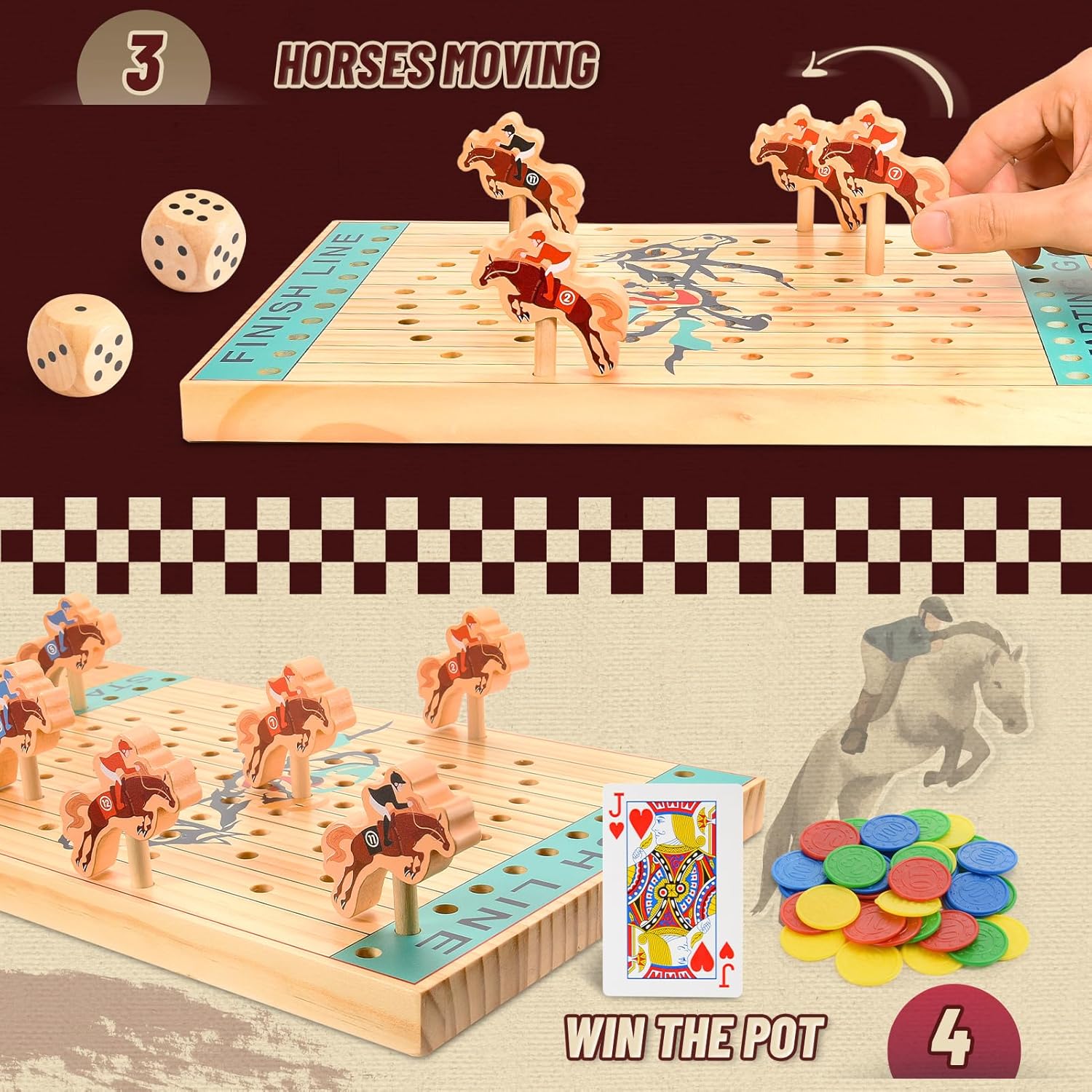 Juego de mesa de carreras de caballos juguete de caballo de madera para adultos y adolescentes equipado con instrucciones detalladas (idioma español