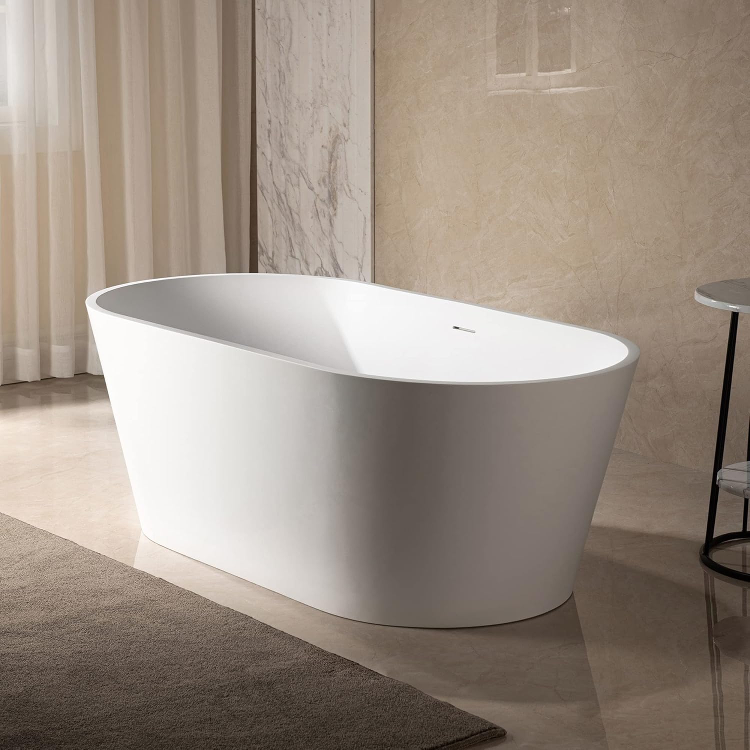 WOODBRIDGE B0041 59 pulgadas x 29 pulgadas. Bañera independiente de superficie sólida contemporánea, color blanco mate