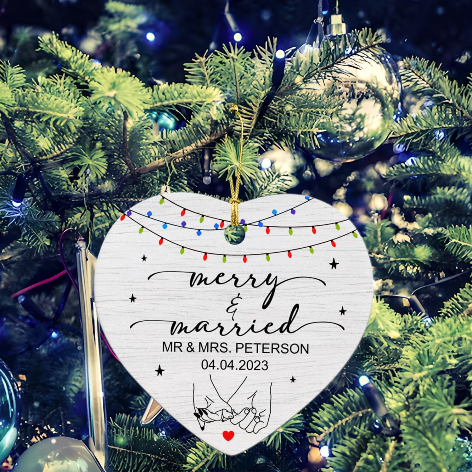 Adorno de Navidad personalizado recién casado 2024, adorno de feliz y casado para pareja de recién casados, adorno de regalo personalizado para