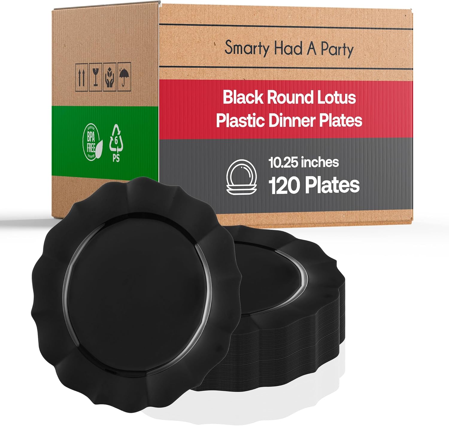 Smarty Had A Party Elegantes platos desechables negros para cena, platos de plástico desechables de 10.25 pulgadas, ideales para bodas, cumpleaños,