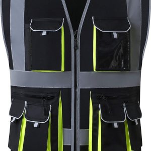 JKSafety Chaleco de seguridad frontal con 10 bolsillos clase 2 de alta visibilidad con tiras reflectantes, cumple con los estándares ANSIISEA JKSafety Chaleco de seguridad frontal con 10 bolsillos clase 2 de alta visibilidad con tiras reflectantes, cumple con los estándares ANSIISEA