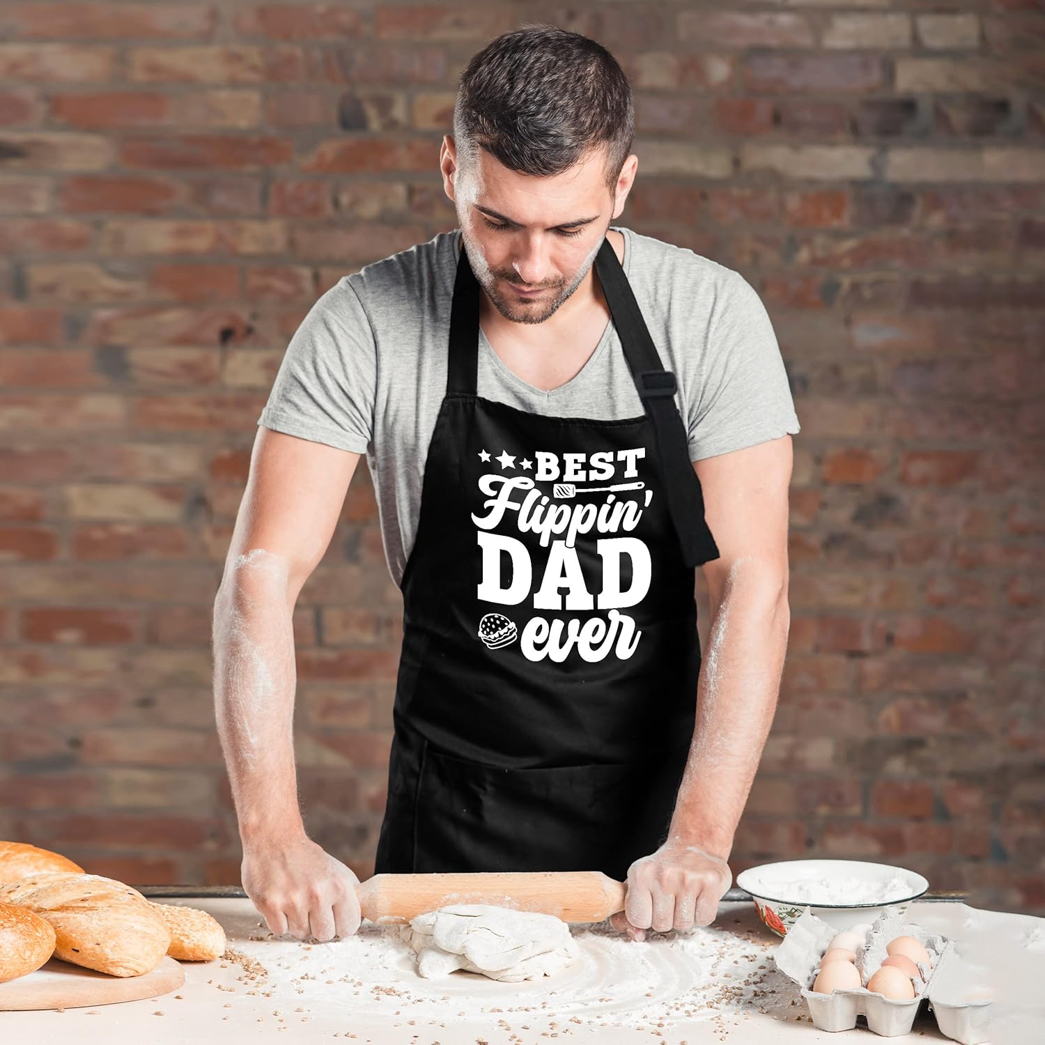 Divertido delantal de cocina para papá, delantal de parrilla para hombres con 2 bolsillos grandes, correa ajustable para el cuello, regalo para