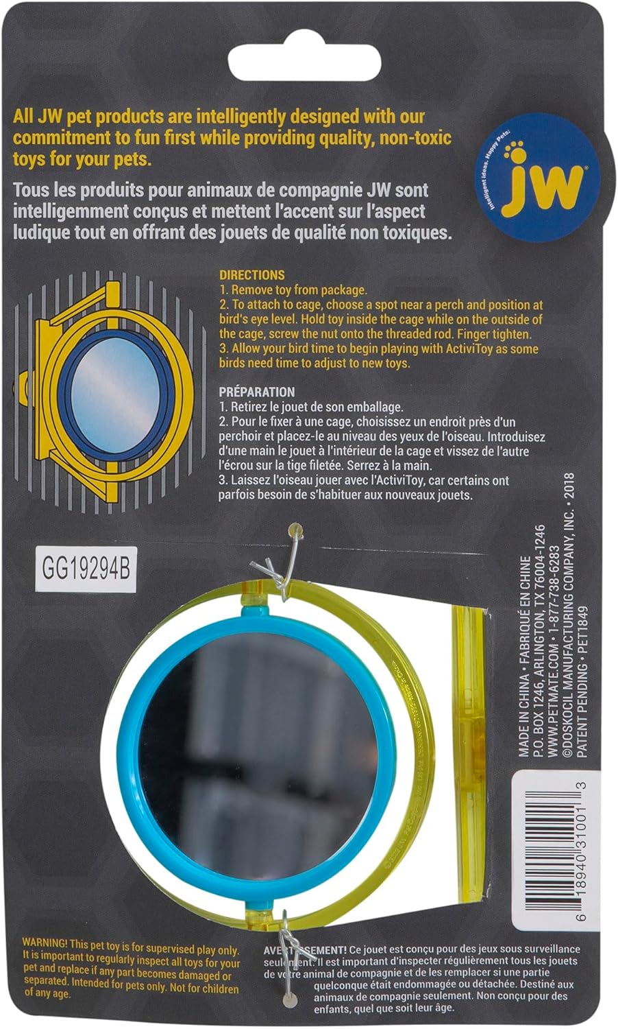 JW Pet Company Activitoy – Juguete para pájaros pequeños de doble eje, los colores varían