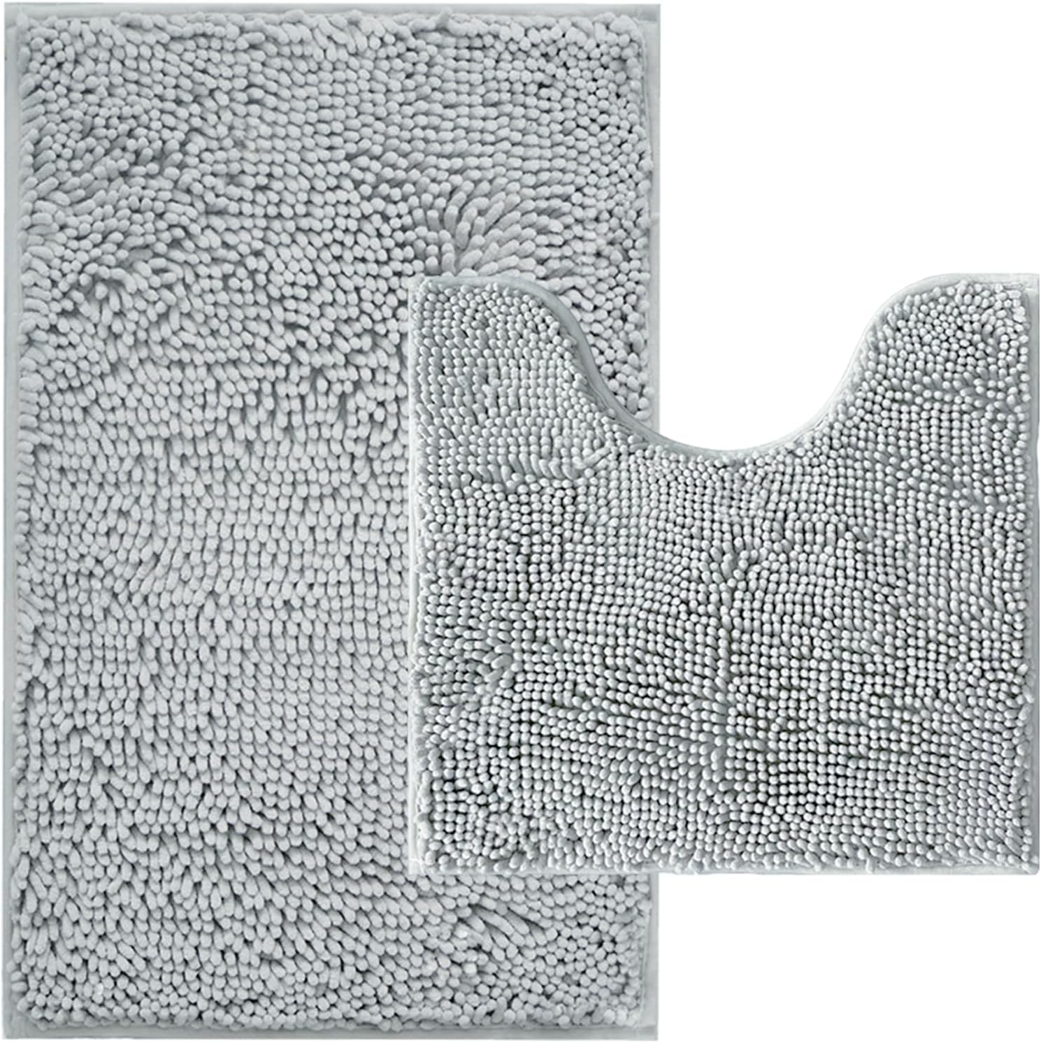 Juego de 2 alfombras de baño absorbentes para baño, felpilla muy suave, antideslizante, 32 x 20 + 20 x 20 pulgadas, alfombra de baño en forma de U,