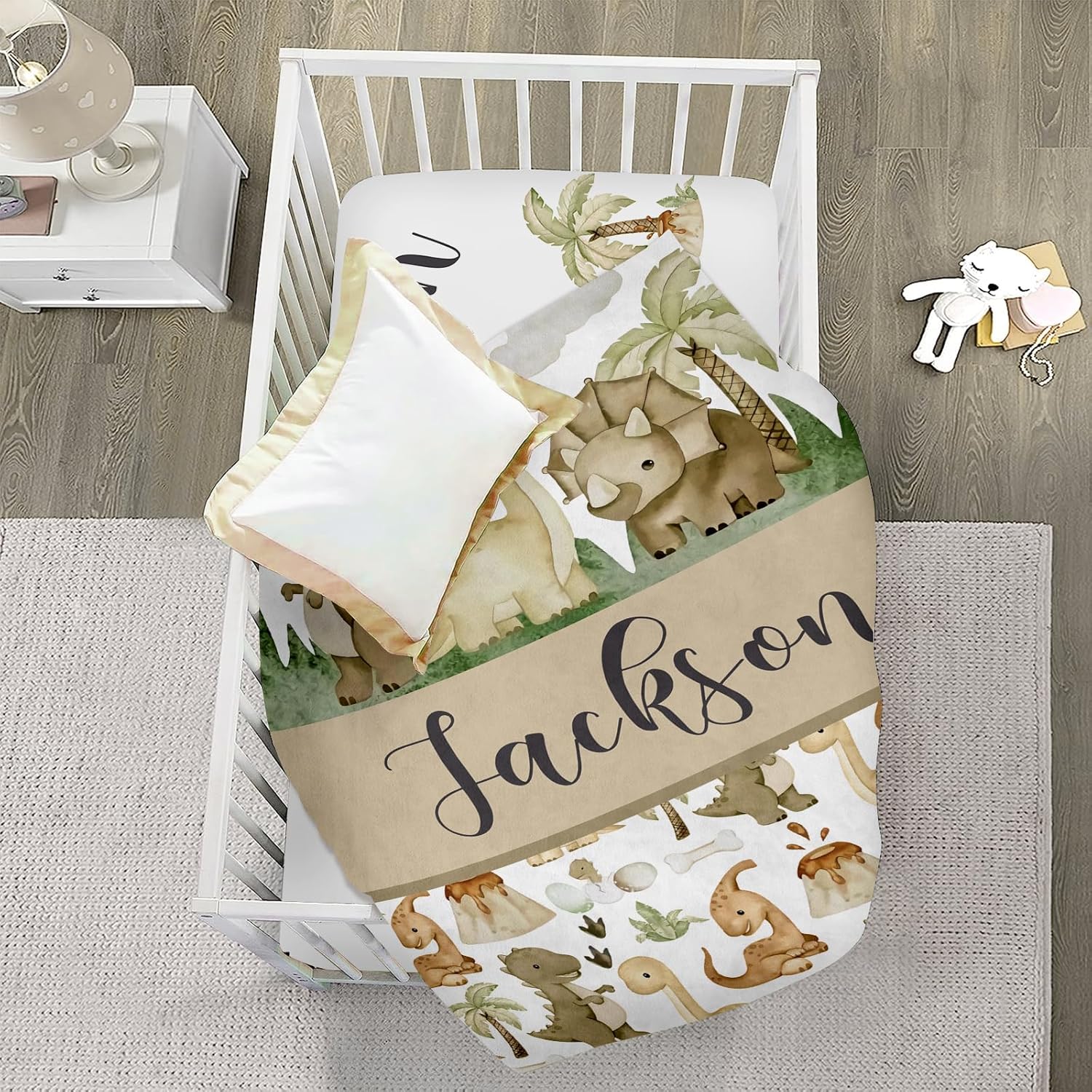 Juego de cama para cuna de bebé juego de guardería personalizado para recién nacidos con nombre de bebé personalizado, juego de cuna de 3 piezas