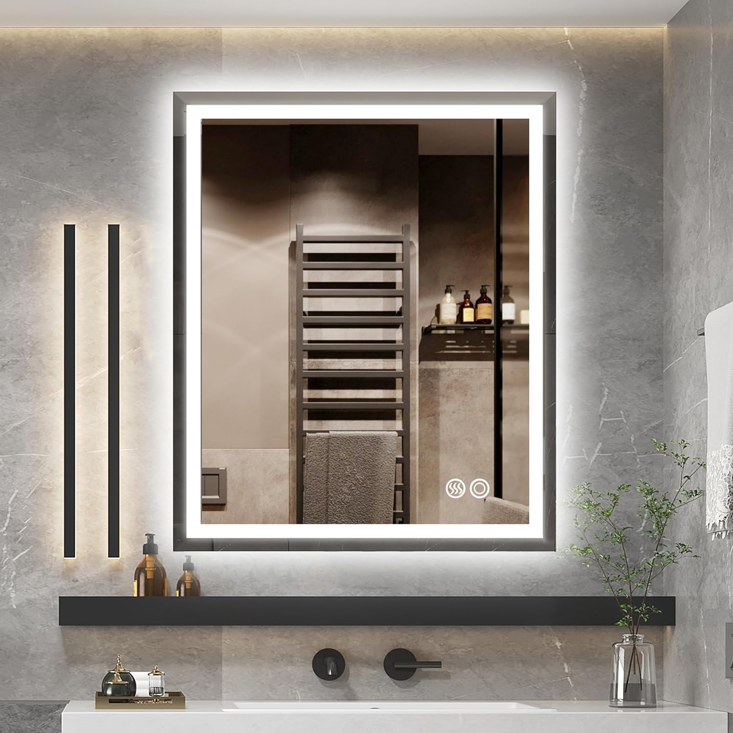 Moonee 24×32 Inch Led Mirror for Bathroom Front Lighted Backlit Vanity Mirror with 3 Colors Dimmable Anti Fog Bathroom Mirror with Led Lights for