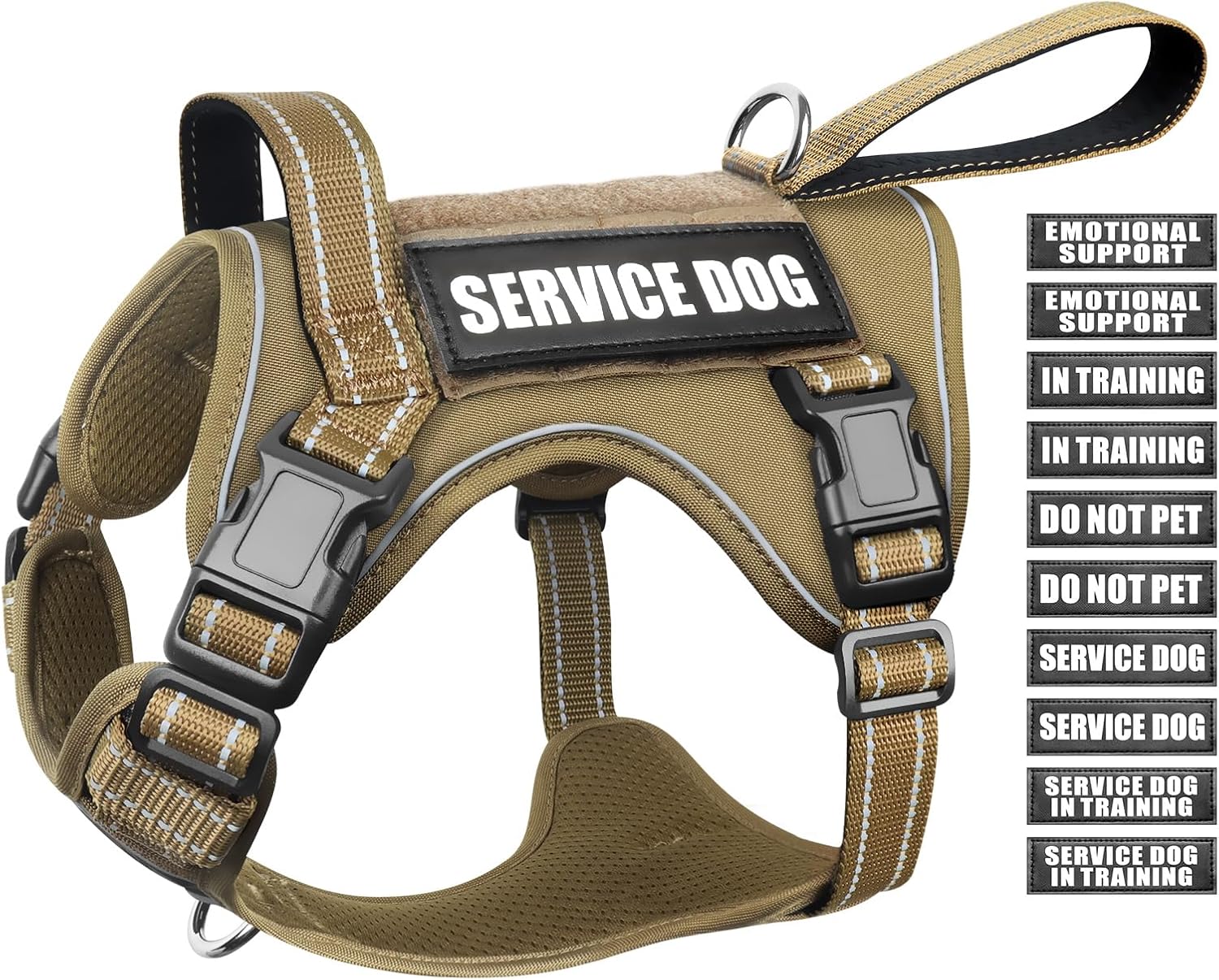 WINSEE Arnés táctico para perro, arnés sin tirones para perros medianos y grandes con asa y Molle, arnés de servicio militar para perros pequeños