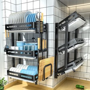 Escurridor de platos, escurridor grande de acero inoxidable con tabla de drenaje, para montar en la pared o en la encimera, escurridor de platos Escurridor de platos, escurridor grande de acero inoxidable con tabla de drenaje, para montar en la pared o en la encimera, escurridor de platos