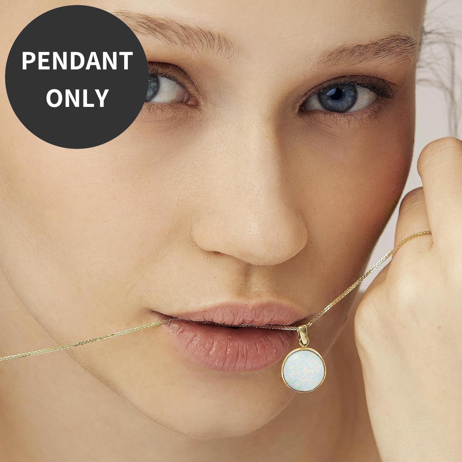 14K Gold White Opal Pendant – 14K Solid Yellow Gold Dainty Pendant with October Birthstone Pendant, 12mm Large Size Opal Gemstone – Handmade Bridal