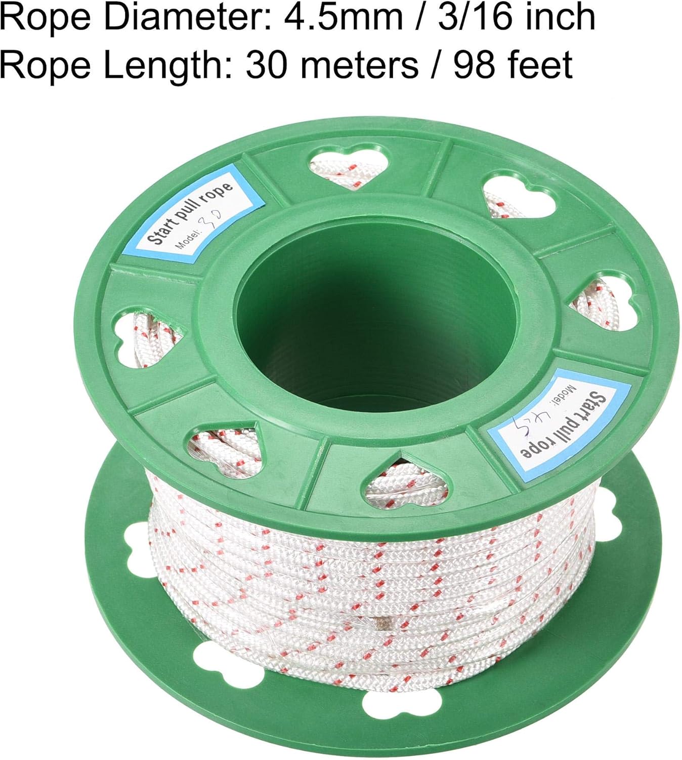 uxcell Cuerda de arranque de retroceso, 0.177 in, 316 pulgadas de diámetro, 98.4 ft, 98 pies, cable de tracción de poliéster, blanco y rojo para