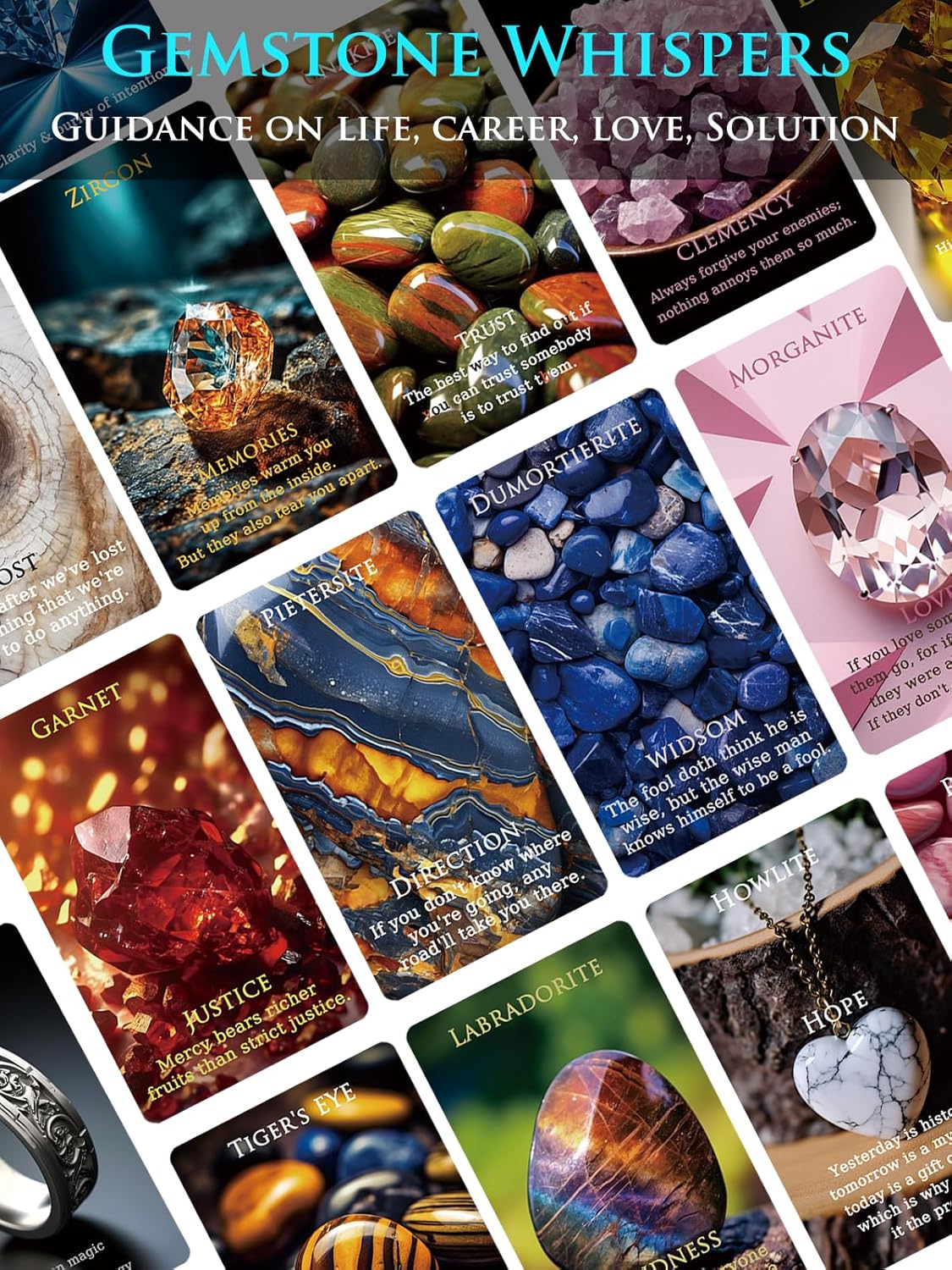 Gemstone Whispers – Baraja de cartas Oracle, 54 cartas Oracle para lectura de tarot, mazo Oracle para principiantes, cartas Oracle frustradas con