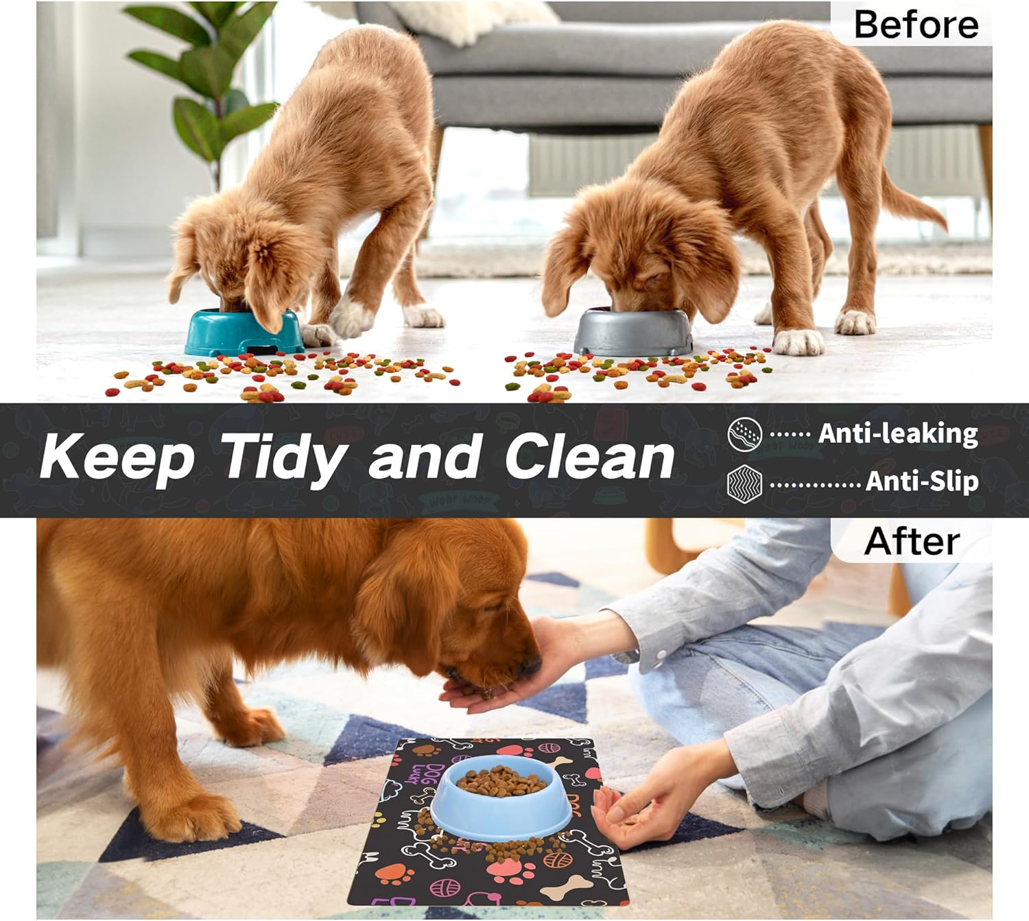 Alfombrilla de alimentación para mascotas, tapete absorbente para alimentos y agua, sin manchas, de secado rápido, dispensador de agua para perros