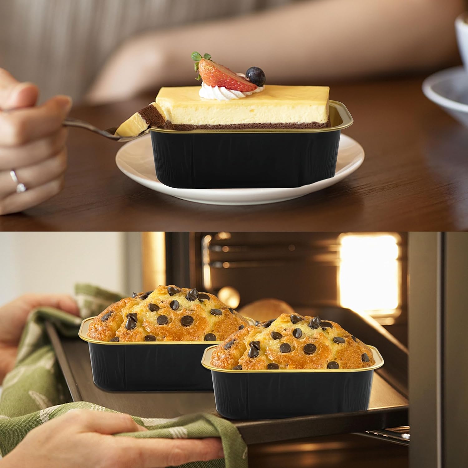 Mini moldes para pasteles con tapas, 30 moldes desechables de papel de aluminio de 5.5 onzas, moldes de aluminio para cupcakes con tapas, moldes