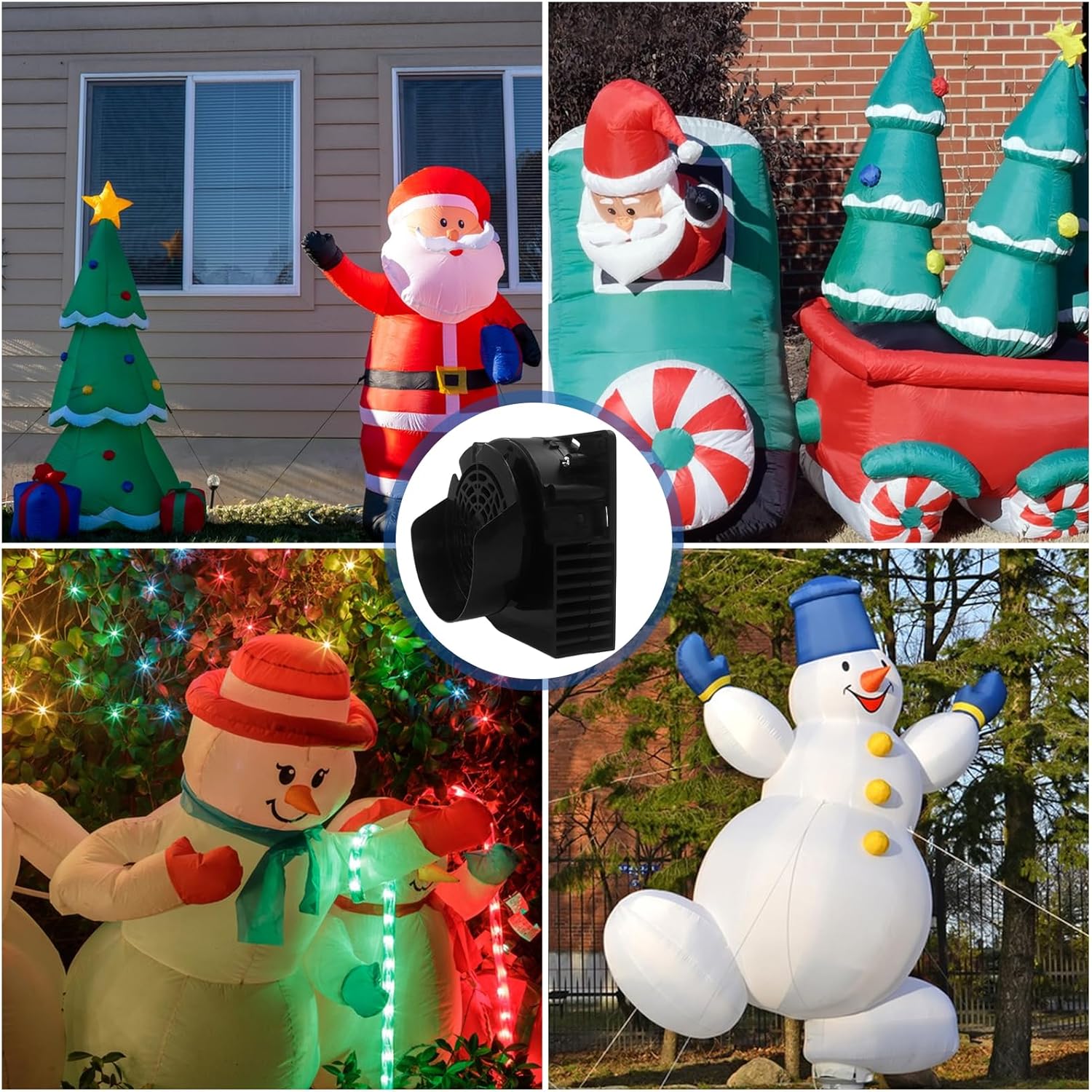Soplador de aire para inflables, 12 V 1.2 A ventilador inflable de repuesto con 3 cuerdas de luz LED para Halloween, Navidad, patio, decoraciones