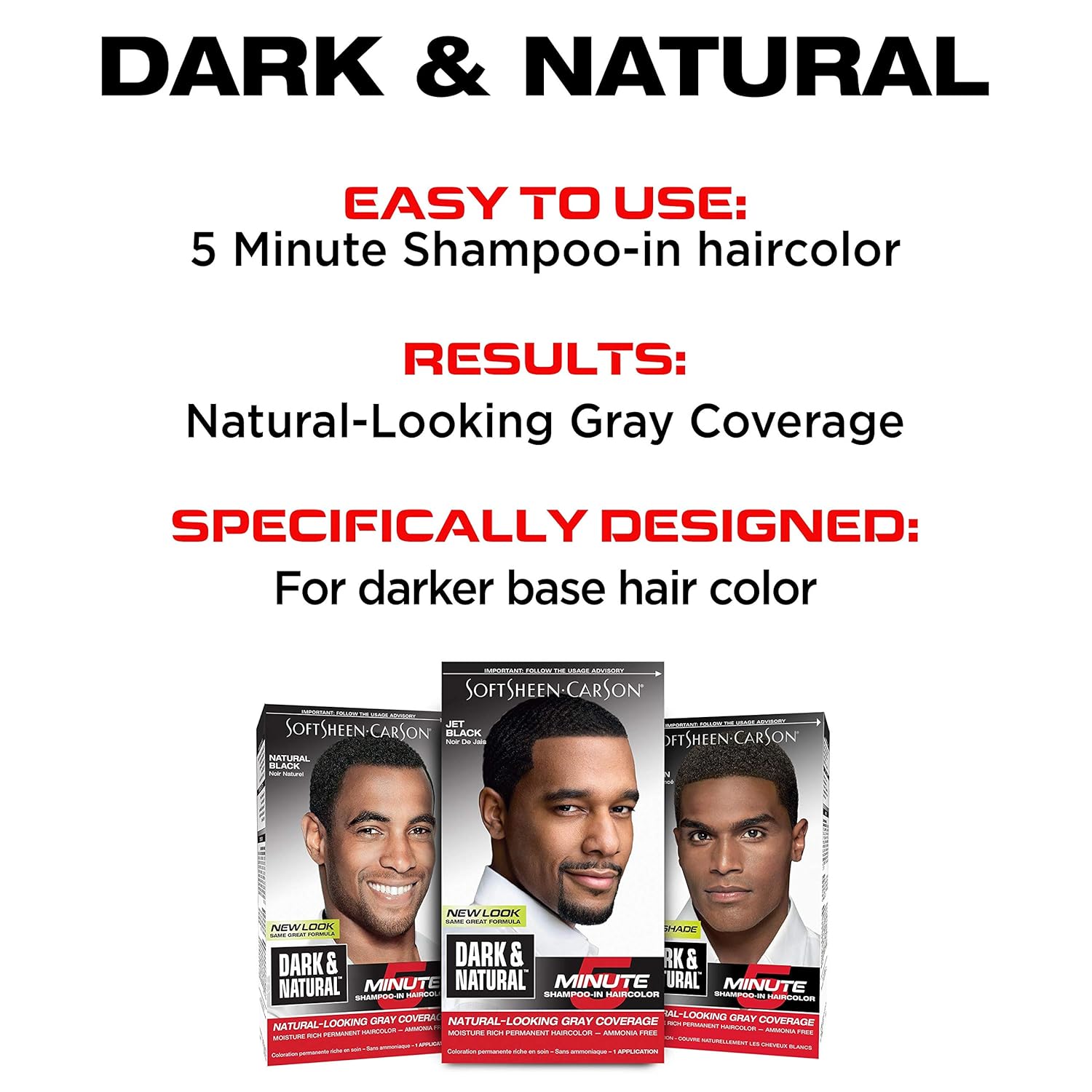 SoftSheen-Carson Tinte de cabello oscuro y natural para hombres 5 minutos, cobertura de canas de aspecto natural hasta 6 semanas, tinte permanente