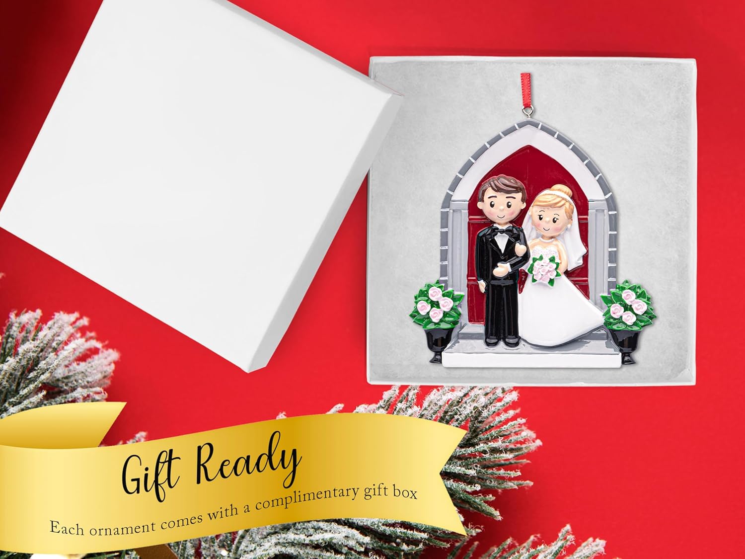 UniqXmas Adorno personalizado de nuestro primer matrimonio de Navidad 2023  Novio personalizado frente a la iglesia para el árbol de Navidad  Pareja
