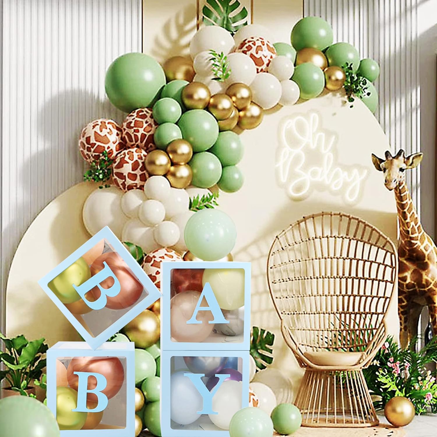 V-LIFE Cajas transparentes para bebé con letras para baby shower, decoraciones de baby shower, fondo de cajas de globos transparentes, fiesta de